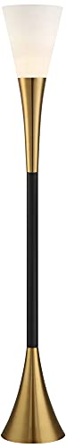 Possini Euro Design Piazza Mid Century Modern Torchiere Floor Lamp 72.5" - Black Antique Brass