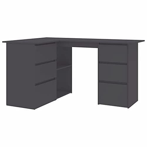 vidaXL Corner Desk L-Shaped Drawers Spacious Storage Sleek Home Office Study Writing Table Work Station Concrete Gray 57.1" Chipboard