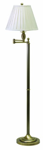 House Of Troy VG400-AB Vergennes Collection Portable Floor Lamp, Antique Brass with Off-White Monaco Pleat Soft Back
