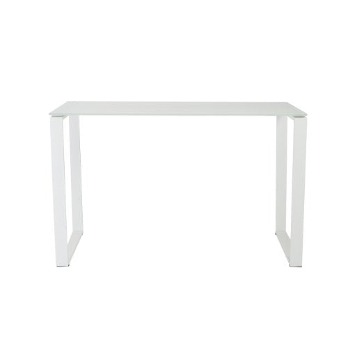 Euro Style Diego Pure White Glass Top Desk with White Powder Coated Steel Base
