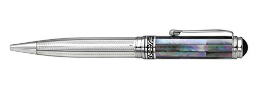 Xezo Maestro Solid 925 Sterling Silver and Black Mother of Pearl All Handcrafted and Serialized Medium Ballpoint Pen. Platinum Plated. No Two Alike (Maestro 925 BL MOP B)