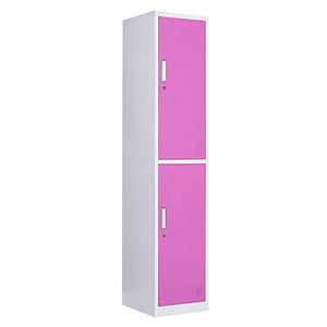 None Vertical Metal File Cabinet with Multilayer Lockable Lockers, Pink, 2 Door