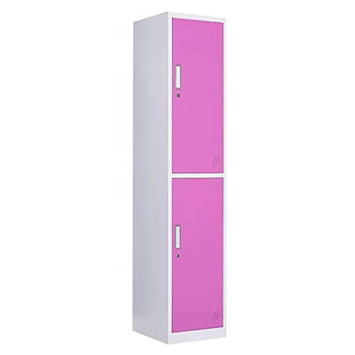Vertical Metal File Cabinet with Multilayer Lockable Lockers, Pink, 2 Door