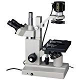 AmScope IN200TA Long Working Distance Inverted Trinocular Microscope, 40x-640x, WF10x and WF16x Eyepieces, Brightfield, Halogen Illumination, 1.25 NA Condenser, Mechanical Stage, 115V