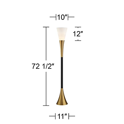 Possini Euro Design Piazza Mid Century Modern Torchiere Floor Lamp 72.5" - Black Antique Brass