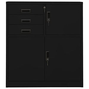 HLELU Modern Steel and Glass Office Storage Cabinet, Adjustable Shelves, Secure File Organization - Black, 35.4" x 15.7" x 70.9