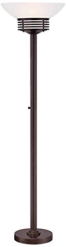 Light Blaster Modern Retro Torchiere Floor Lamp Warm Bronze White Frosted Glass Bowl Shade for Living Room Bedroom Uplight - Possini Euro Design