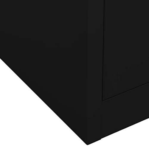 HLELU Modern Steel and Glass Office Storage Cabinet, Adjustable Shelves, Secure File Organization - Black, 35.4" x 15.7" x 70.9