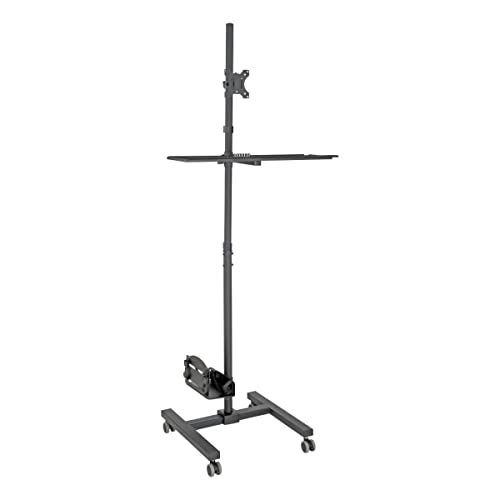 Tripp Lite Mobile Workstation with Monitor Mount for Displays 17” to 32”, Mobile Computer Stand with Monitor Mount/Keyboard Tray/Hand Rest, Black, 5 Year Warranty (DMCS1732S)