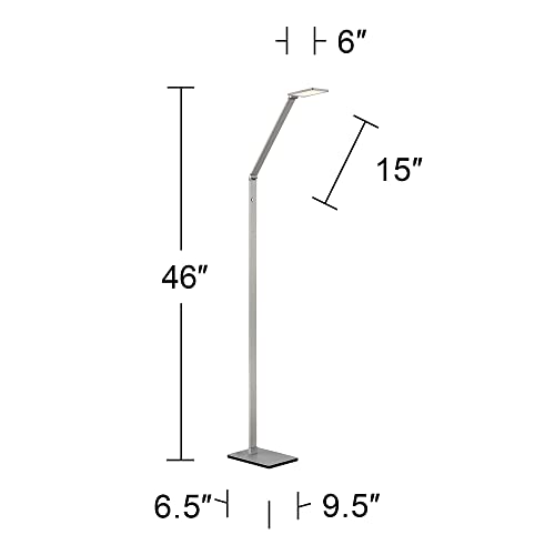 Possini Euro Design Bentley Modern Minimalist LED Task Floor Lamp 61" Tall Silver Aluminum - Adjustable Touch On/Off - Bright Lighting for Living Room, Bedroom