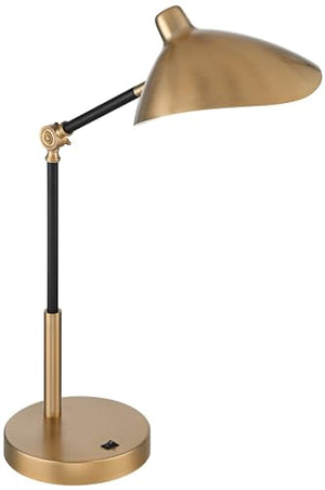 360 Lighting Mid Century Modern Desk Lamps Set of 2 - Black Gold Metal Shade - USB Port - Adjustable LED - 28" Tall