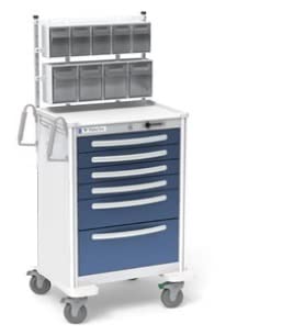 Generic Anesthesia Crash Cart with Storage Bin Package, 6 Drawer Tall Aluminum, 29W x 24.5D x 39H, Light Gray Frame (Yellow)