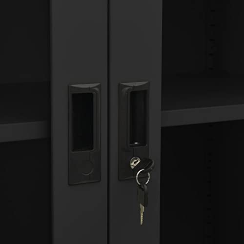 YUHI-HQYD Anthracite Steel & Glass Office Cabinet with Lock