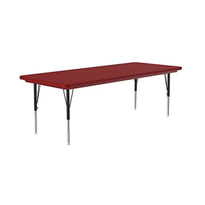 Correll 30"x60" Rectangular Shaped Heavy Duty Classroom Activity Table, Light Weight Red Blow Molded Plastic Top, Height Adjustable (19"-29") Legs, Made in The USA,ABZR3060-REC-25