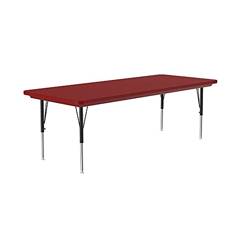 Correll 30"x60" Rectangular Shaped Heavy Duty Classroom Activity Table, Light Weight Red Blow Molded Plastic Top, Height Adjustable (19"-29") Legs, Made in The USA,ABZR3060-REC-25