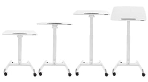 Stand Steady Mobile Podium Desk | Pneumatic Height Adjustment | Tilting Desktop | Rolling Laptop Stand | White