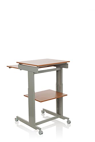 hjh OFFICE 830020 Desk Workstation Beech / Grey Standing Desk Home Office Height Adjustable with Wheels Keyboard Drawer