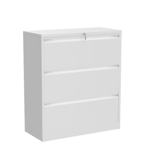 YITAHOME 3 Drawer Lateral File Cabinet with Lock, White - Legal/Letter A4 Size