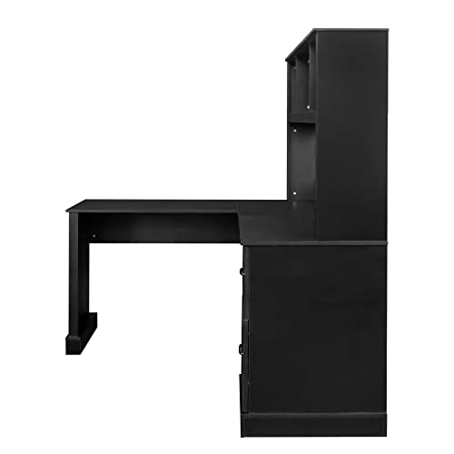 Generic Home Office Computer Desk with Hutch, Antiqued Black Finish