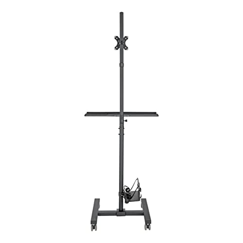 Tripp Lite Mobile Workstation with Monitor Mount for Displays 17” to 32”, Mobile Computer Stand with Monitor Mount/Keyboard Tray/Hand Rest, Black, 5 Year Warranty (DMCS1732S)