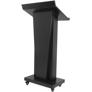 GARVIN Podium Stand with Locking Wheels, Slant Desktop, Large Storage - 50.4" H, Black