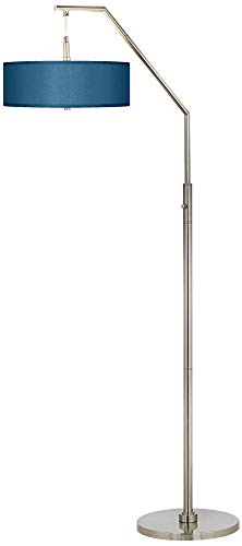 Possini Euro Design Modern Arc Floor Lamp 71 1/2" Tall Brushed Nickel Blue Textured Fabric Shade