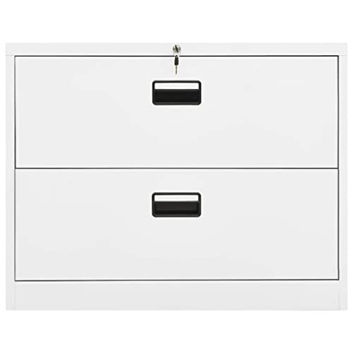 SLGSDMJ White Steel Filing Cabinet with 2 Drawers and Lock 35.4"x18.1"x28.5