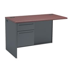 HON 38000 Series Left Pedestal Return Desk, 48"x24"x29-1/2", Mahogany/Charcoal