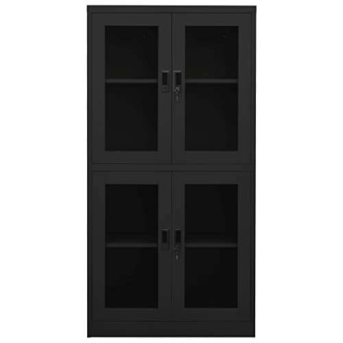 YUHI-HQYD Anthracite Steel & Glass Office Cabinet with Lock