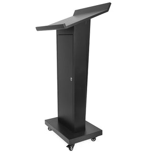 GARVIN Podium Stand with Locking Wheels, Slant Desktop, Large Storage - 50.4" H, Black