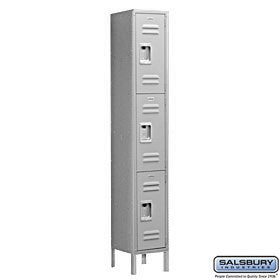 Salsbury Industries Assembled 3-Tier Standard Metal Locker with One Wide Storage Unit, 6-Feet High by 15-Inch Deep, Gray