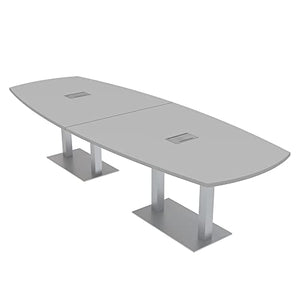 SKUTCHI DESIGNS INC. 12' Modular Conference Table with Metal Bases, Power and Data Units, Arc Boat - Harmony Series - Light Gray