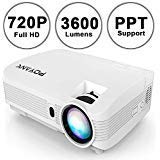 POYANK WXGA 3600Lumens LCD Projector Full HD 1080P Support, Native 720P Compatible with HDMI, USB, SD/TF Card, AV, TV Box, 200" Large Display for Home Entertainment, PPT Presentations (White)