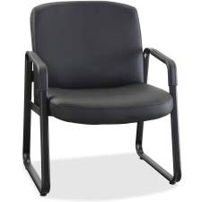 Lorell 84587 Big and Tall Leather Guest Chair, 35" x 26.5" x 27.3", Black, Powder Coated