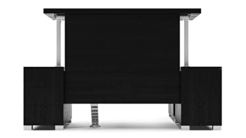 Zuri Furniture Ford Executive Modern Adjustable Height Desk with Left Return and Filing Cabinets - Black Oak