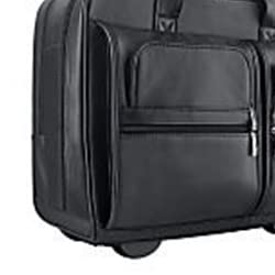 Rolling Leather Laptop Bag, Stylish Wheeled Office Bag with Compartment, Front Zippered Pockets and a File Compartment, Travel Bag for Work and Traveling, Business Bag, Briefcase, 15.6" (Black)
