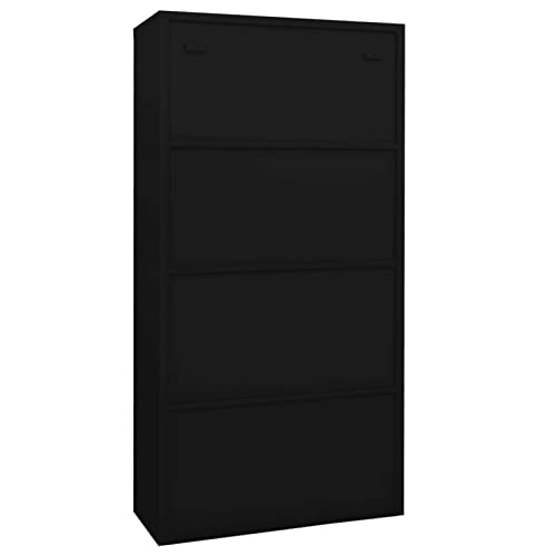 Tidyard Steel Office Cabinet with Glass Doors and Adjustable Shelves Black 35.4 x 15.7 x 70.9 Inches