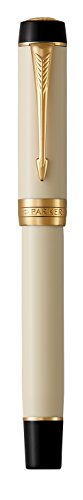 PARKER Duofold Centennial Fountain Pen, Classic Ivory & Black, Medium Solid Gold Nib, Black Ink and Convertor (1931392)