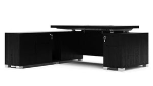 Zuri Furniture Ford Executive Modern Adjustable Height Desk with Left Return and Filing Cabinets - Black Oak