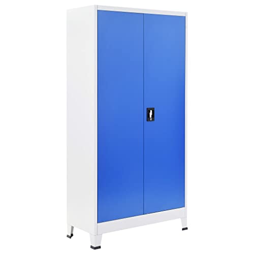 THOYTOUI Office Cabinet Garage Tool Storage Locker Metal 35.4"x15.7"x70.9" Gray Blue