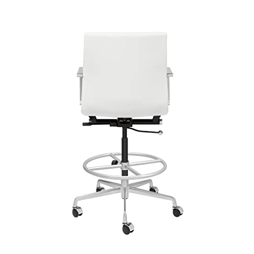 Laura Davidson Furniture SOHO II Ribbed Drafting Chair - White Faux Leather, Ergonomic Design