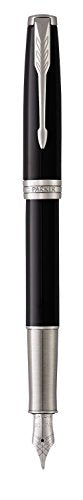 PARKER Sonnet Fountain Pen, Black Lacquer with Palladium Trim, Solid 18k Gold Fine Nib