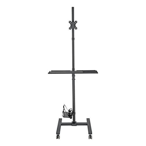 Tripp Lite Mobile Workstation with Monitor Mount for Displays 17” to 32”, Mobile Computer Stand with Monitor Mount/Keyboard Tray/Hand Rest, Black, 5 Year Warranty (DMCS1732S)