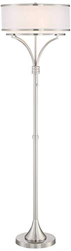 Possini Euro Design Candice Modern Floor Lamp 64" Brushed Nickel Dual Shade