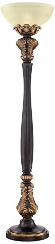 Barnes and Ivy Victorian Torchiere Floor Lamp 75" - Carved Wood Amber Glass Shade
