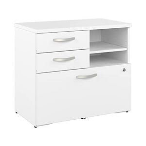 Bush Business Furniture Hybrid Office Storage Cabinet with Drawers and Shelves - White