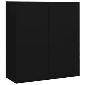 HLELU Modern Steel and Glass Office Storage Cabinet, Adjustable Shelves, Secure File Organization - Black, 35.4" x 15.7" x 70.9