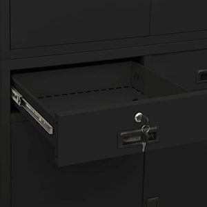 Youuihom Vertical Filing Cabinet with Lock Drawers, Black Steel 35.4"x15.7"x70.9