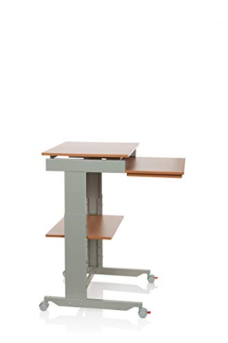 hjh OFFICE 830020 Desk Workstation Beech / Grey Standing Desk Home Office Height Adjustable with Wheels Keyboard Drawer