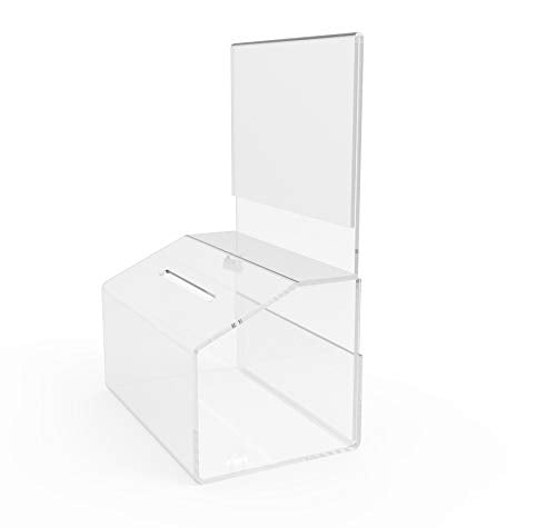 FixtureDisplays® 24PK 5"W x 7.3"H x 3.5"D Clear Box Locking Fundraising Charity Donation Box with Sign Clear Acrylic PIGGYBANK TIP 14705-24PK-NF